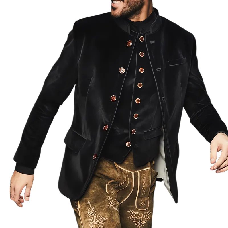 Men's Black Stand Collar Single Breasted Velvet Slim Jacket 99845222U sold by Manly