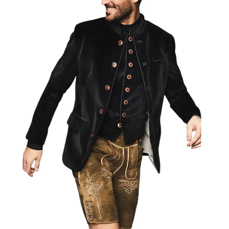 Men's Black Stand Collar Single Breasted Velvet Slim Jacket 99845222U sold by Manly product image thumbnail 3