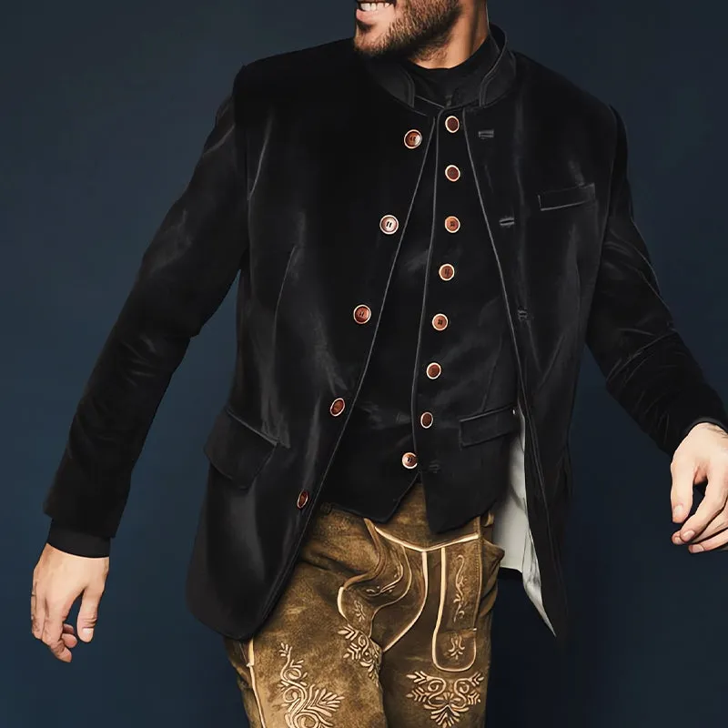 Men's Black Stand Collar Single Breasted Velvet Slim Jacket 99845222U sold by Manly product image thumbnail 2