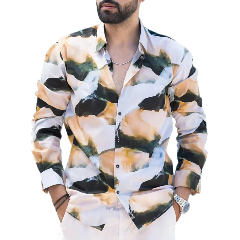 Men's Casual Retro Colorblock Print Long Sleeve Shirt 84687235U sold by Manly