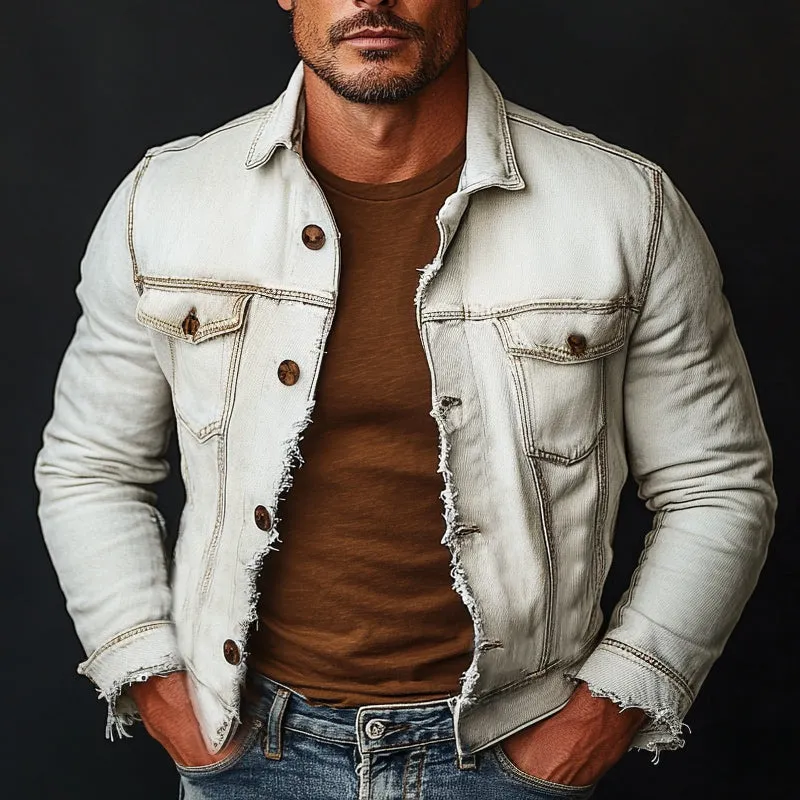 Men's Vintage White Brushed Distressed Denim Jacket 89707508U sold by Manly product image thumbnail 3