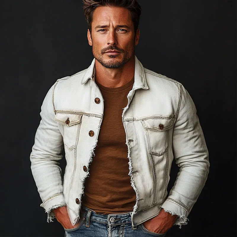 Men's Vintage White Brushed Distressed Denim Jacket 89707508U sold by Manly product image thumbnail 2