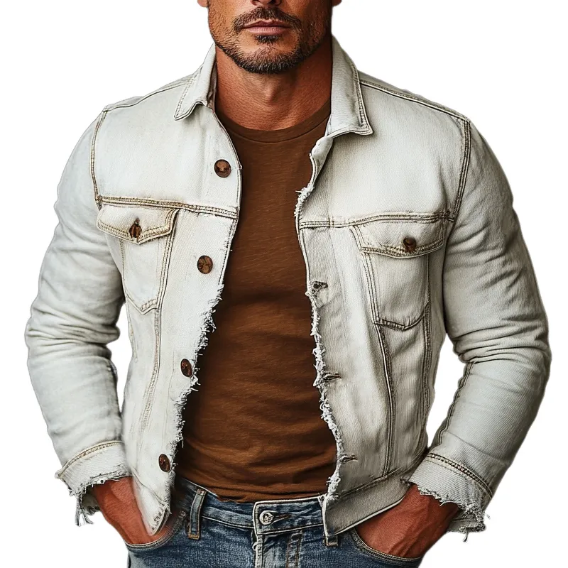 Men's Vintage White Brushed Distressed Denim Jacket 89707508U sold by Manly