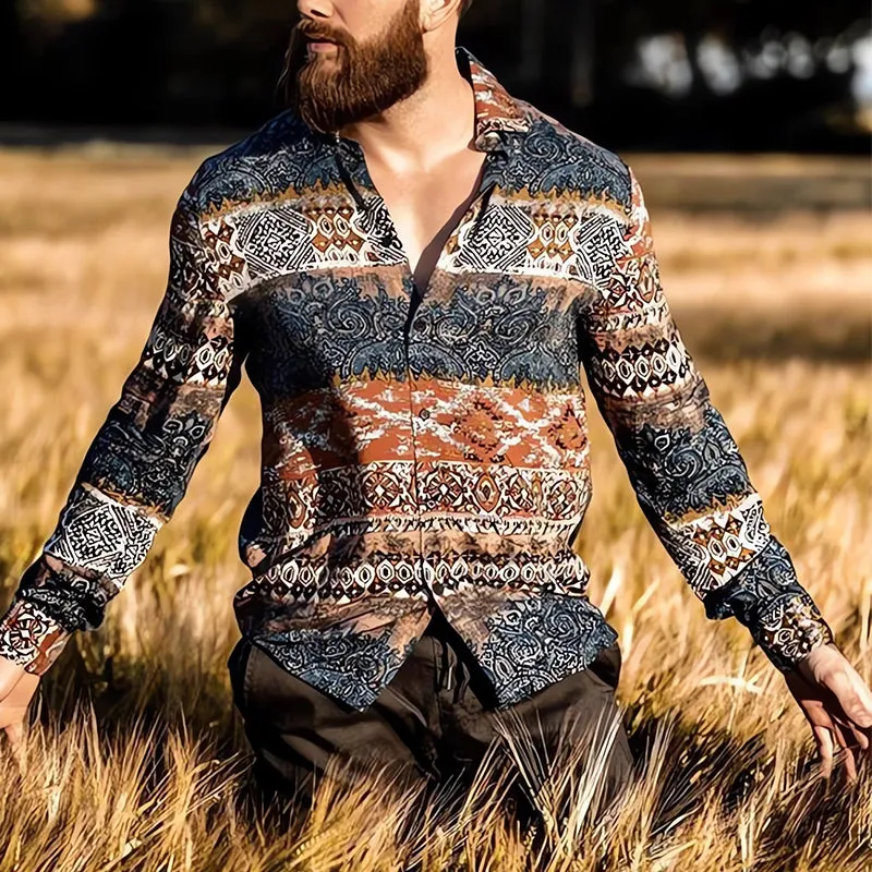 Men's Casual Retro Colorblock Print Long Sleeve Shirt 08537192U sold by Manly product image thumbnail 2