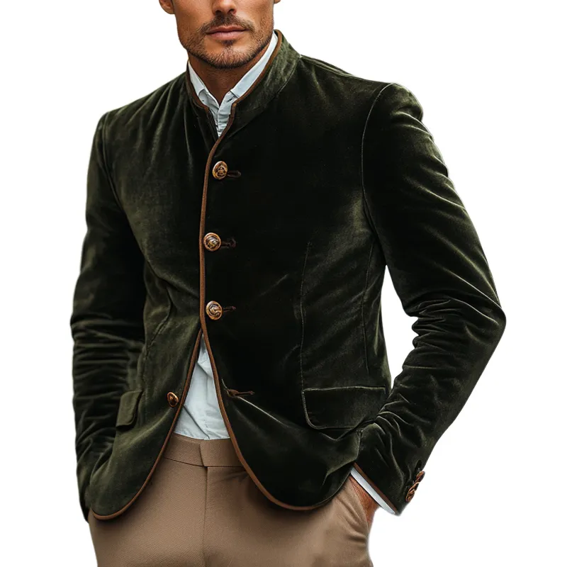 Men's Vintage Green Velvet Stand Collar Slim Jacket 51943737U sold by Manly