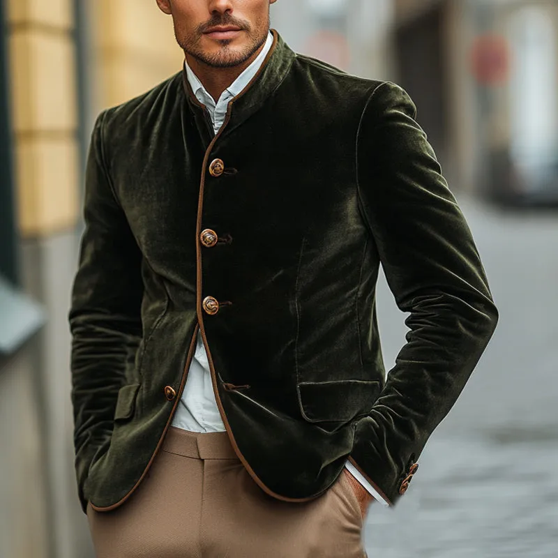 Men's Vintage Green Velvet Stand Collar Slim Jacket 51943737U sold by Manly product image thumbnail 3