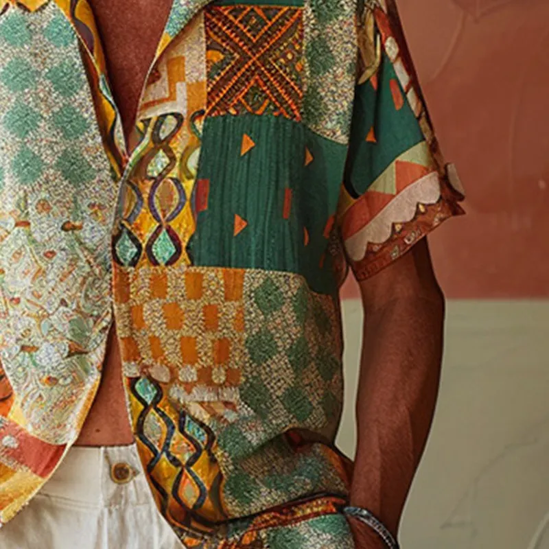 Men's cotton and linen printed short-sleeved shirt 35318519P sold by Manly product image thumbnail 4