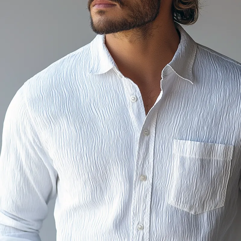 Men's Solid Textured Lapel Long Sleeve Casual Shirt 26943160Z sold by Manly product image thumbnail 3