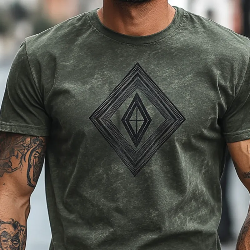 Men's Stylish Geometric Print Round Neck Short Sleeve T-shirt 38390753Z sold by Manly product image thumbnail 3