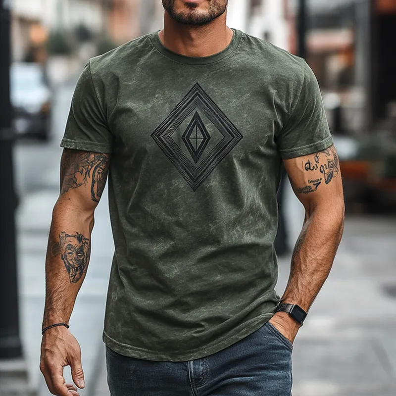 Men's Stylish Geometric Print Round Neck Short Sleeve T-shirt 38390753Z sold by Manly product image thumbnail 2