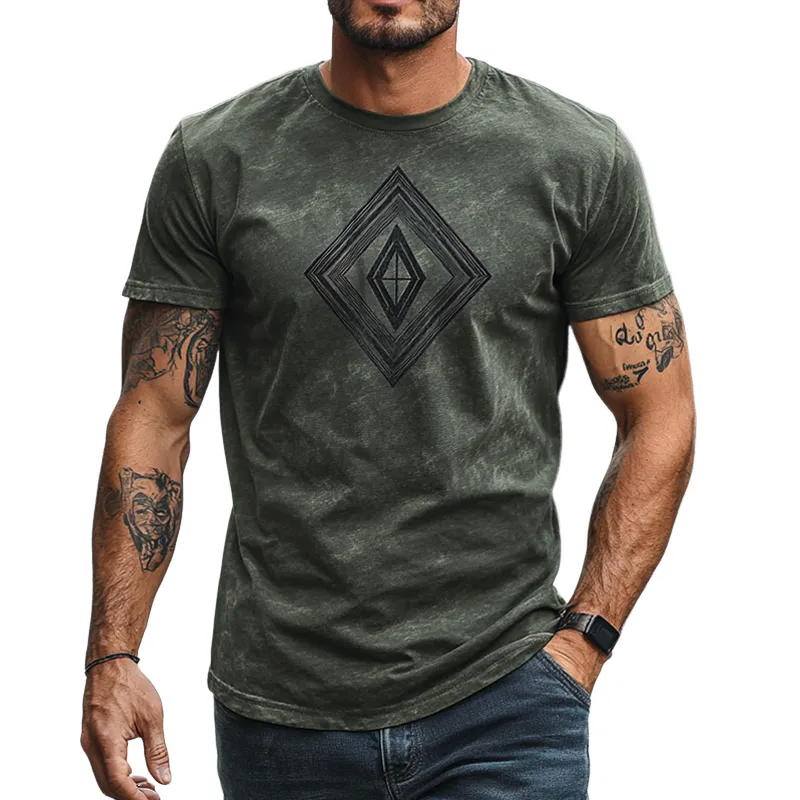 Men's Stylish Geometric Print Round Neck Short Sleeve T-shirt 38390753Z sold by Manly