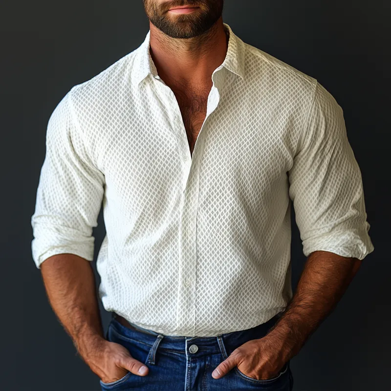 Men's Solid Textured Lapel Long Sleeve Casual Shirt 20194348Z sold by Manly product image thumbnail 2