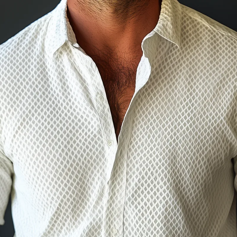 Men's Solid Textured Lapel Long Sleeve Casual Shirt 20194348Z sold by Manly product image thumbnail 3