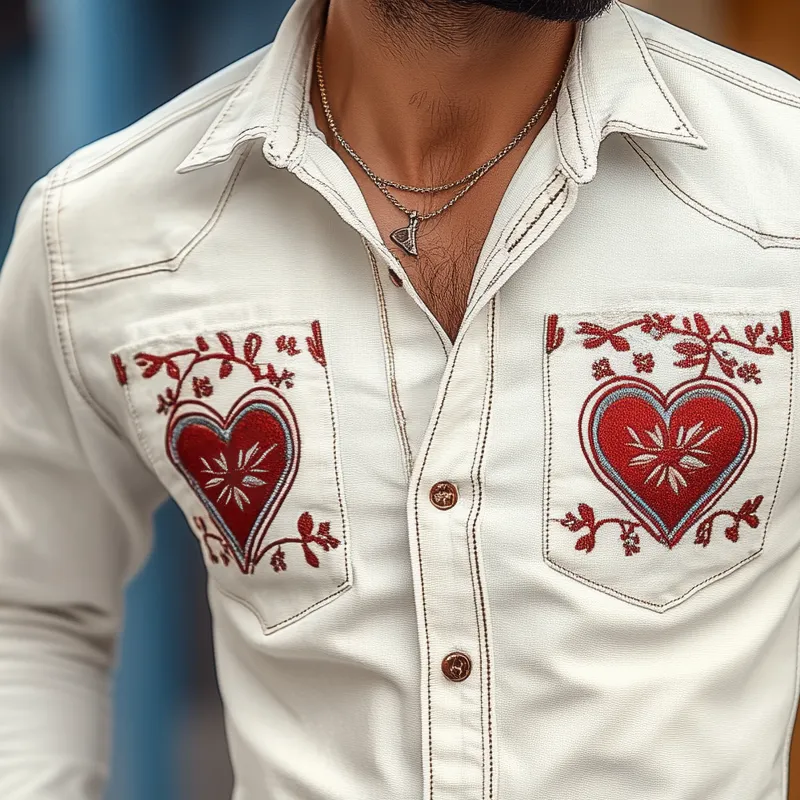 Men's Western Cowboy Style Embroidered Lapel Chest Pocket Long Sleeve Cotton Shirt 21970359Z sold by Manly product image thumbnail 3