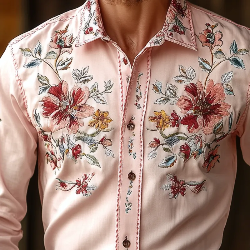 Men's Western Cowboy Style Embroidered Lapel Long Sleeve Cotton Shirt 70753609Z sold by Manly product image thumbnail 3