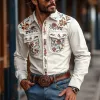 Men's Western Cowboy Style Embroidered Lapel Chest Pocket Long Sleeve Cotton Shirt 18612126Z sold by Manly