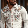 Men's Western Cowboy Style Embroidered Lapel Chest Pocket Long Sleeve Cotton Shirt 18612126Z sold by Manly