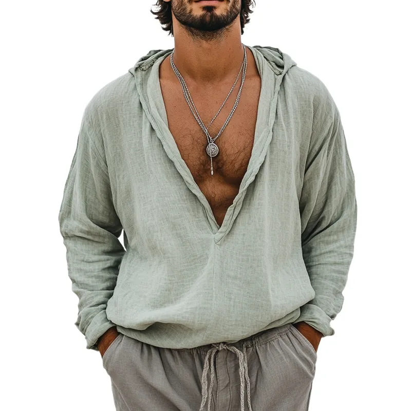 Men's Solid Color Cotton And Linen Loose Long Sleeve Hoodie 36902356Z sold by Manly
