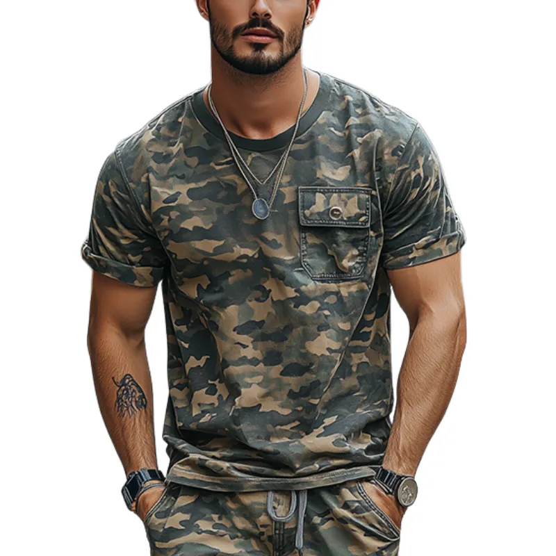 Men's Classic Vintage Camouflage Crew Neck Cotton T-Shirt 92654609K sold by Manly