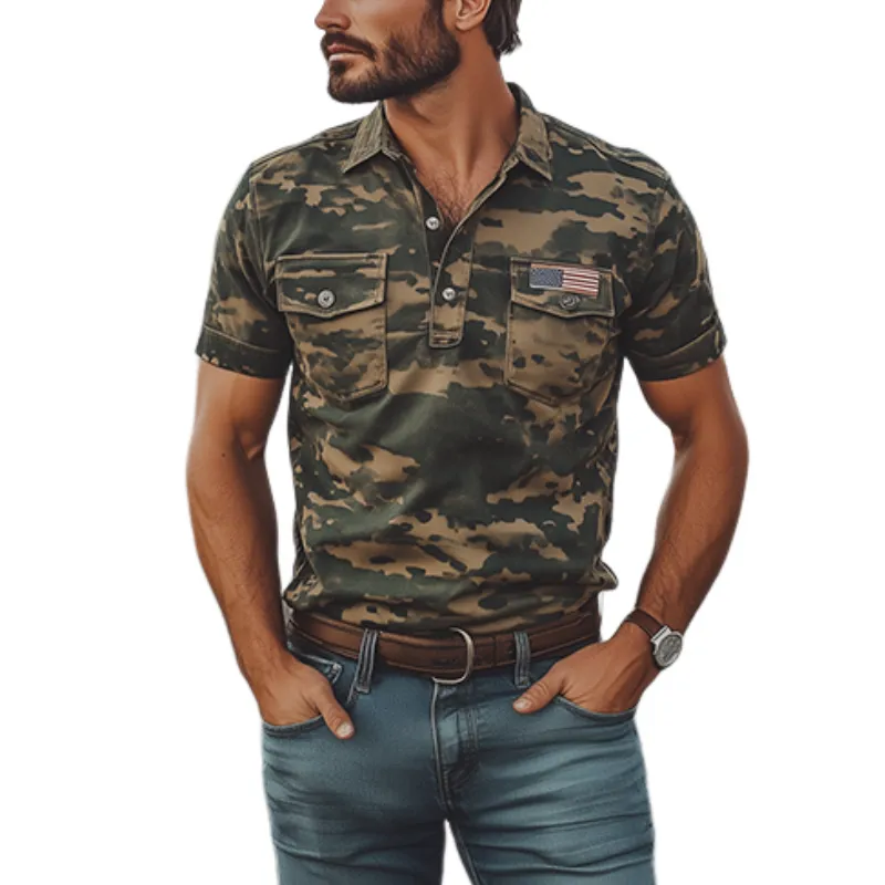 Men's Classic American Logo Vintage Slim Fit Camouflage Short Sleeve Polo Shirt 10334208K sold by Manly