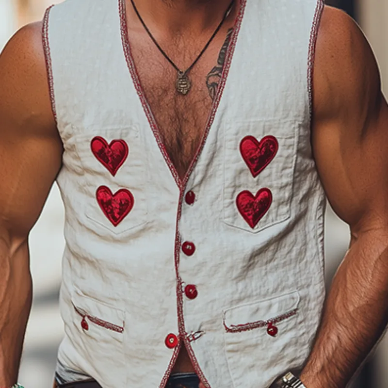 Men's Fashion Casual Vacation Style Deep V-neck Linen Embroidered Vest 59727603K sold by Manly product image thumbnail 4