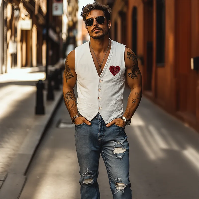 Men's Fashion Casual Spring and Summer Resort Style Linen Embroidered Vest 13236002K sold by Manly product image thumbnail 2