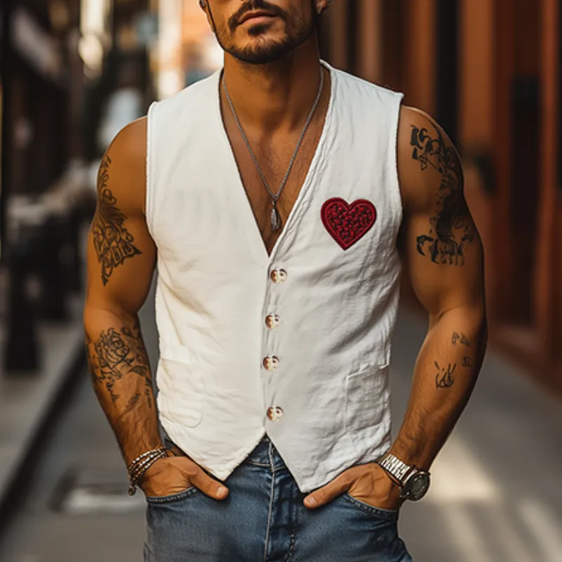 Men's Fashion Casual Spring and Summer Resort Style Linen Embroidered Vest 13236002K sold by Manly product image thumbnail 3