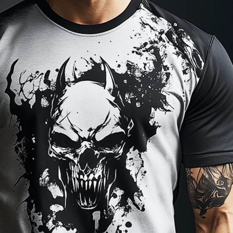 Men's Retro Casual Skull Print Round Neck Short Sleeve T-Shirt 14821696TO sold by Manly product image thumbnail 3