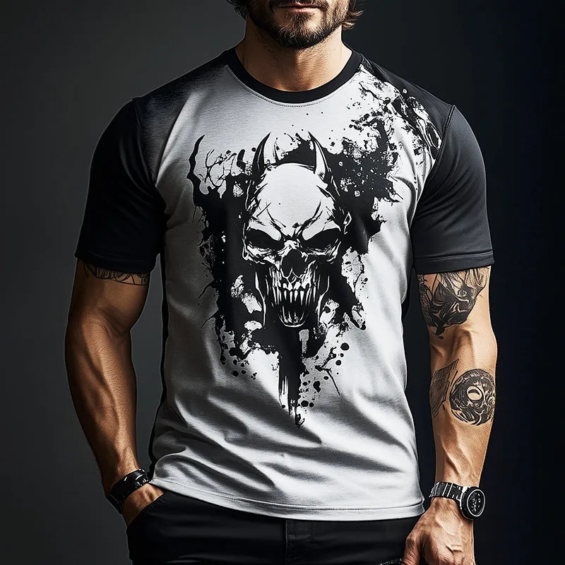 Men's Retro Casual Skull Print Round Neck Short Sleeve T-Shirt 14821696TO sold by Manly product image thumbnail 2