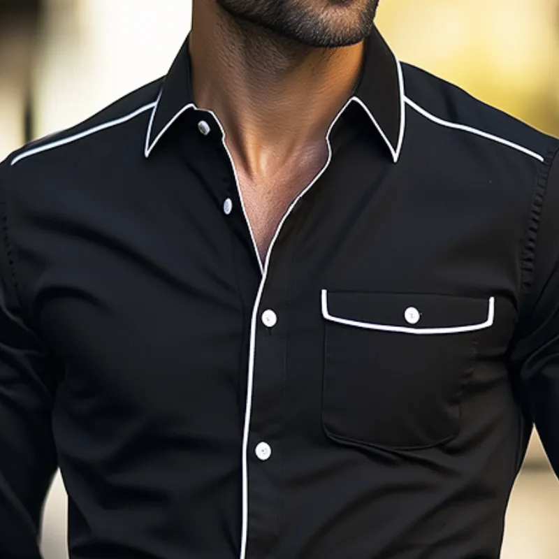 Men's Retro Colorblock Casual Pocket Lapel Long Sleeve Shirt 09070366TO sold by Manly product image thumbnail 3