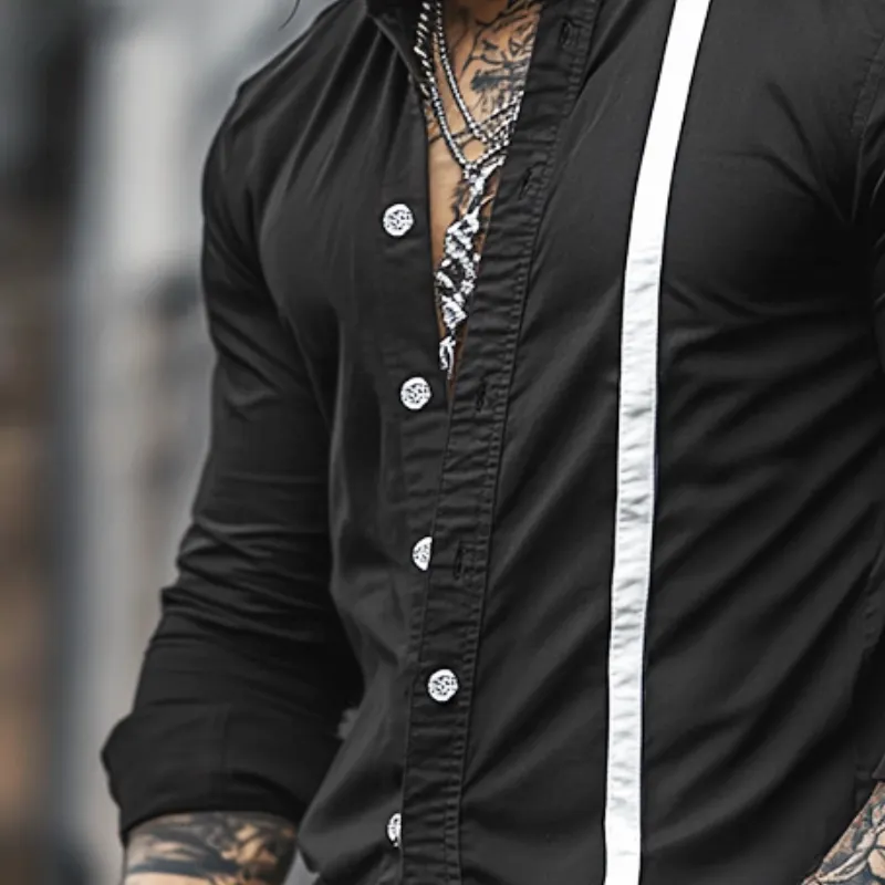 Men's Retro Colorblock Casual Stand Collar Long Sleeve Shirt 88798143TO sold by Manly product image thumbnail 3