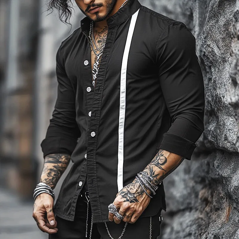 Men's Retro Colorblock Casual Stand Collar Long Sleeve Shirt 88798143TO sold by Manly product image thumbnail 2