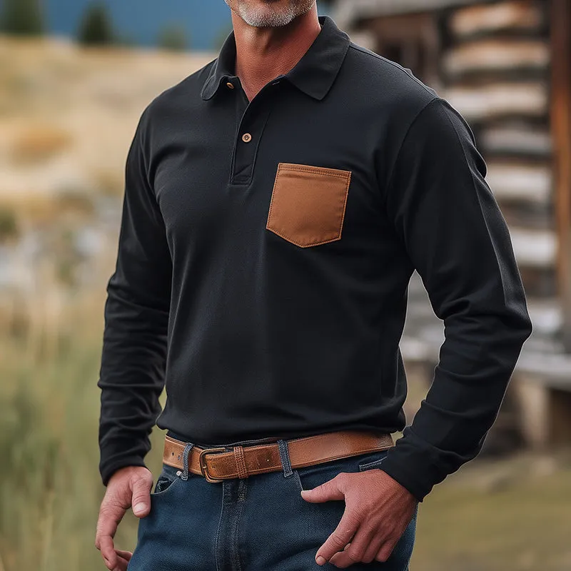 Men's Retro Casual Contrast Pocket Lapel Long Sleeve T-Shirt 79177860TO sold by Manly product image thumbnail 2