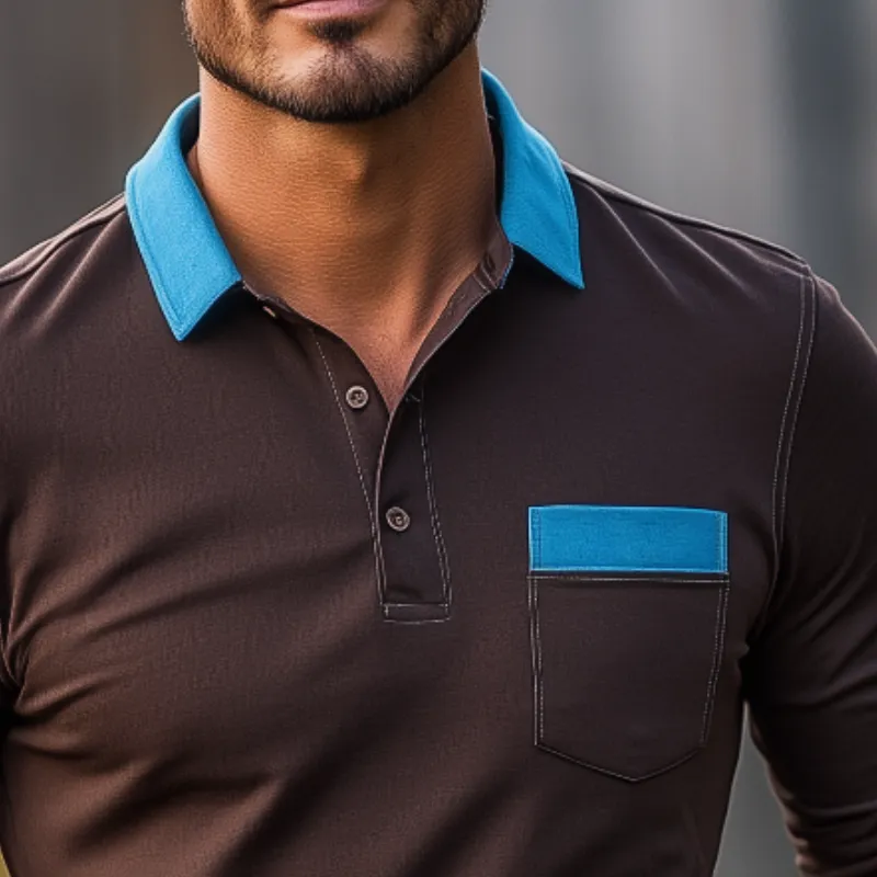 Men's Retro Casual Contrast Pocket Lapel Long Sleeve T-Shirt 19245707TO sold by Manly product image thumbnail 3