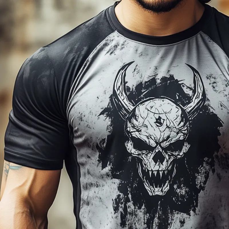 Men's Retro Casual Skull Print Round Neck Short Sleeve T-Shirt 01808377TO sold by Manly product image thumbnail 3