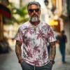 Men's Casual Vintage V-neck Cotton Blend Digital Print Short-sleeved T-shirt 38024171F sold by Manly