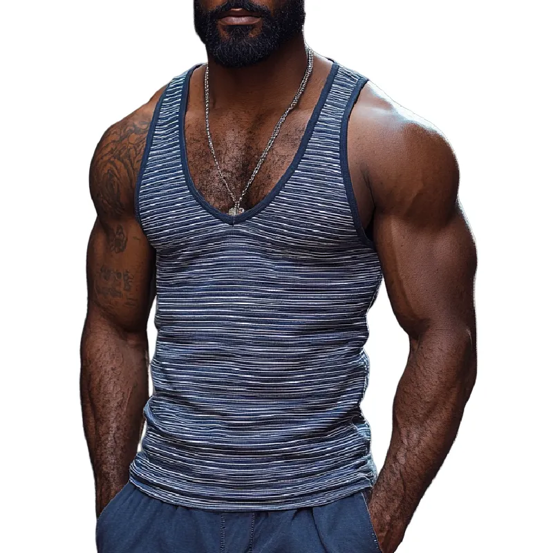 Men's Casual V-Neck Classic Striped Tank Top 80084088F sold by Manly