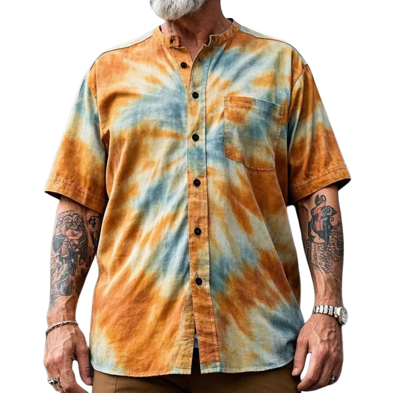 Men's Casual Fashion Round Neck Tie-dye Printed Cotton Blend Short-sleeved Shirt 34850474F sold by Manly