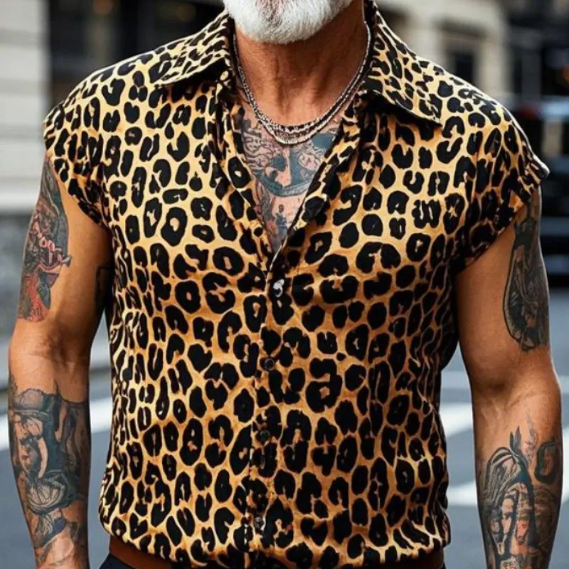 Men's Vintage Casual Lapel Cotton Blend Leopard Print Short Sleeve Shirt 56911046F sold by Manly product image thumbnail 3