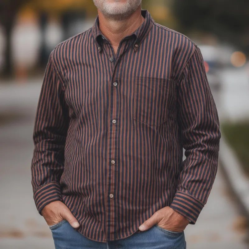 Men's Casual Vintage Lapel Vertical Striped Cotton Blend Long Sleeve Shirt 74000253F sold by Manly product image thumbnail 3