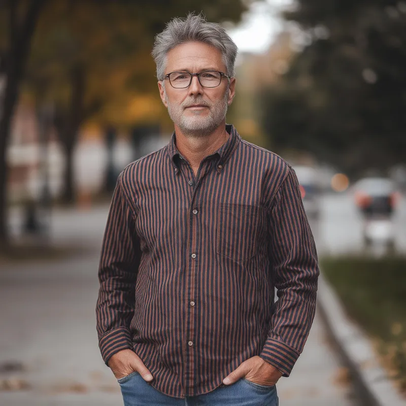 Men's Casual Vintage Lapel Vertical Striped Cotton Blend Long Sleeve Shirt 74000253F sold by Manly product image thumbnail 2