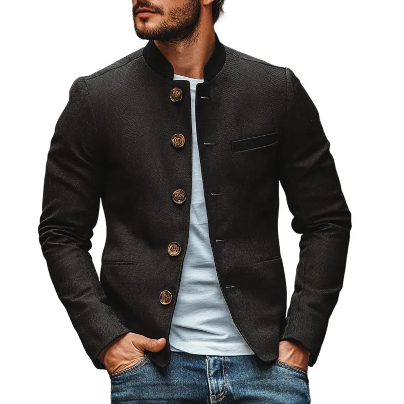 Men's Casual Stand Collar Twill Cotton Single Breasted Slim Fit Blazer 00963490M sold by Manly