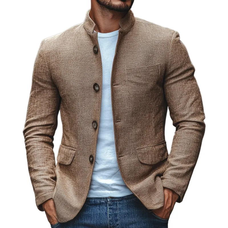 Men's Casual Stand Collar Linen Single Breasted Slim Fit Blazer 27400956M sold by Manly