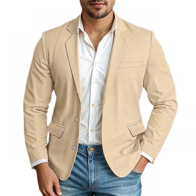 Men's Casual Texture Waffle Notch Lapel Single-breasted Slim-fit Blazer 11179072M sold by Manly