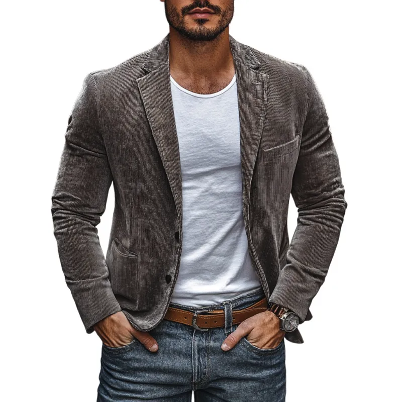 Men's Casual Corduroy Notch Lapel Single-breasted Slim-fit Blazer 77980106M sold by Manly