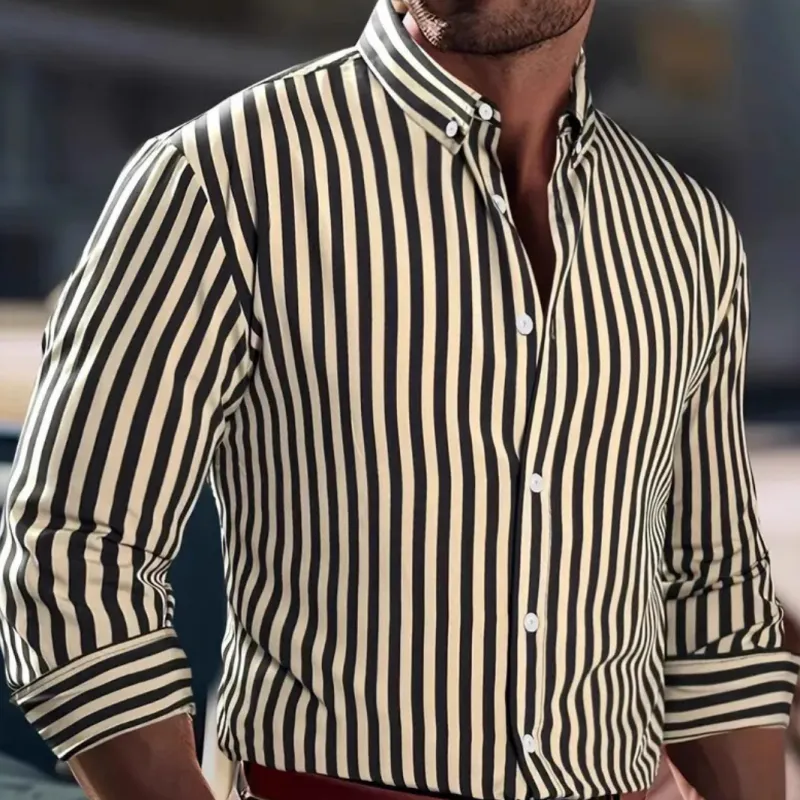 Men's Casual Striped Cotton Lapel Slim Fit Long Sleeve Shirt 00759451M sold by Manly product image thumbnail 3