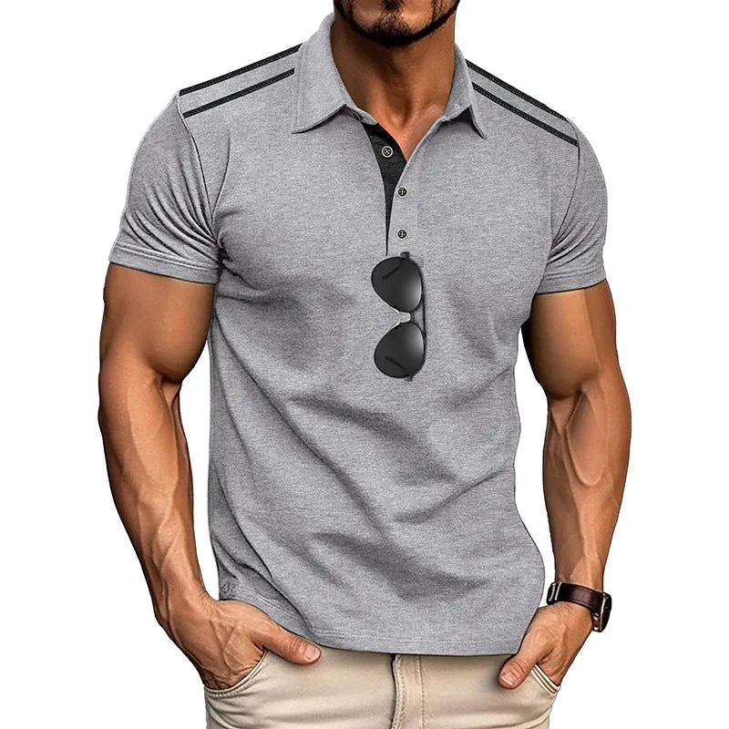 Men's Casual Cotton Contrast Color Lapel Slim Fit Short Sleeve Polo Shirt 74538187M sold by Manly