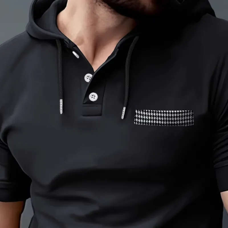 Men's Casual Cotton Patchwork Houndstooth Slim Fit Short Sleeve Hoodie 03675767M sold by Manly product image thumbnail 3