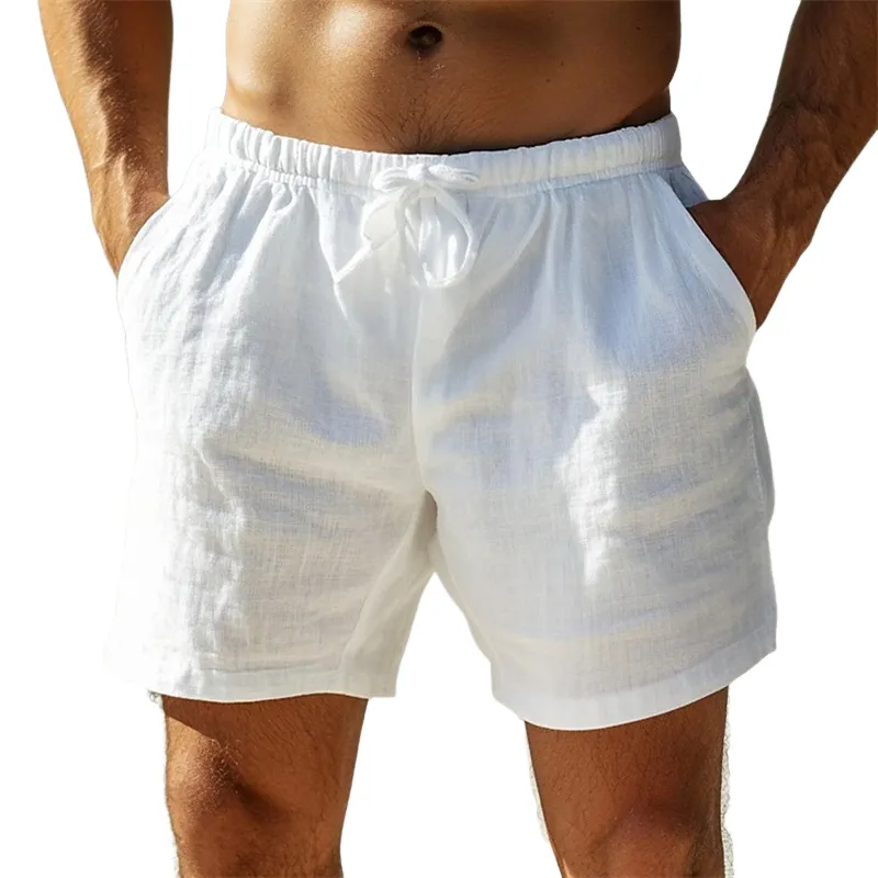 Men's Casual Linen Elastic Waist Loose Shorts 45438818M sold by Manly