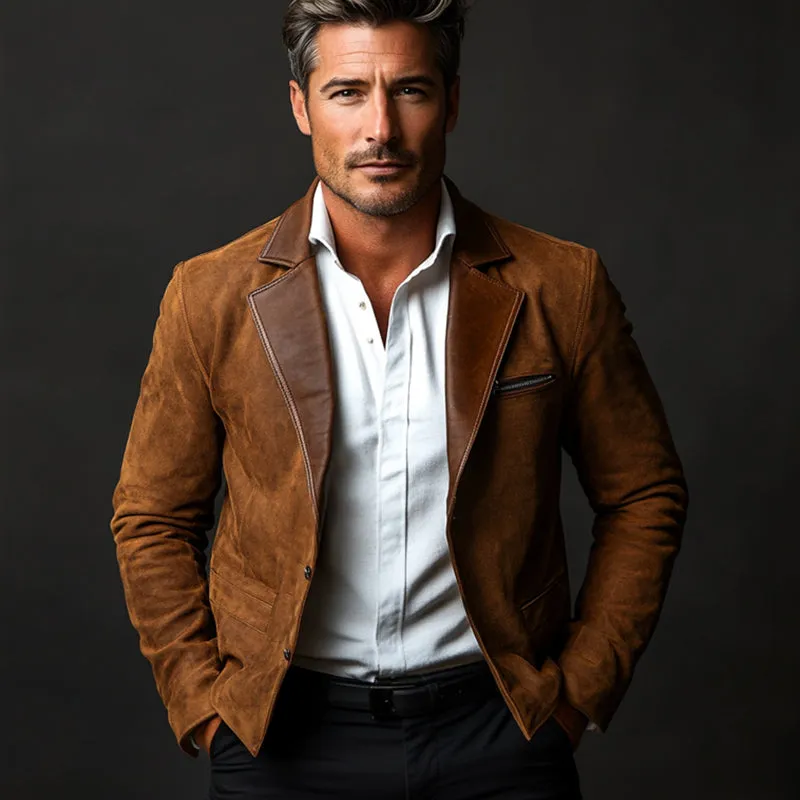 Men's Vintage Suede Paneled Leather Collar Jacket 06987854U sold by Manly product image thumbnail 2